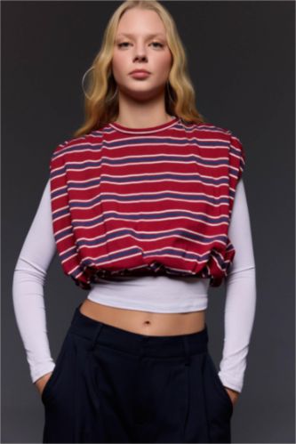 Woman Bordeaux تيشيرت نص ردن بالون فيت وياخة مستديرة