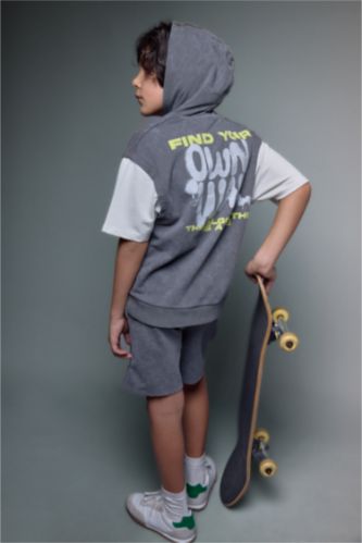 Erkek Çocuk - Genç Erkek Gri Oversıze Baskılı Sweatshirt Kumaş Tişört