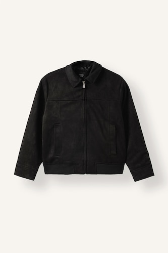 Boy Water-Repellent Contrast Collar Zip-Up Suede Jacket