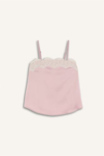 نساء زهري غامق بلوزة ستان قصة عادية بحمالات