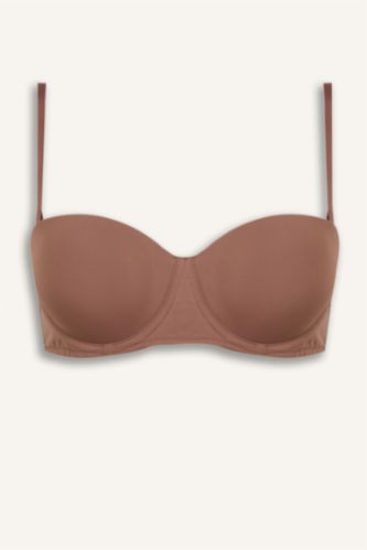 Kadın Açık Kahve Micro Kaplı Pedli Balenli Straplez Sütyen