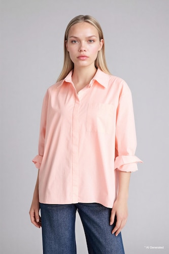 Kadın Pembe %100 Pamuk Oversıze Poplin Gömlek