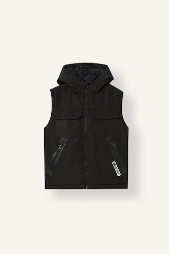Boy Black Hooded Zip-Up Vest