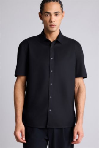 Ерлер қара Slim Fit қысқа жеңді жейде