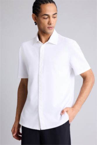 Мужчины Бежевый Рубашка Slim Fit с коротким рукавом