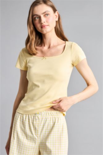 Kadın Açık Sarı Regular Fit Ribana 2'Li Pijama Takım
