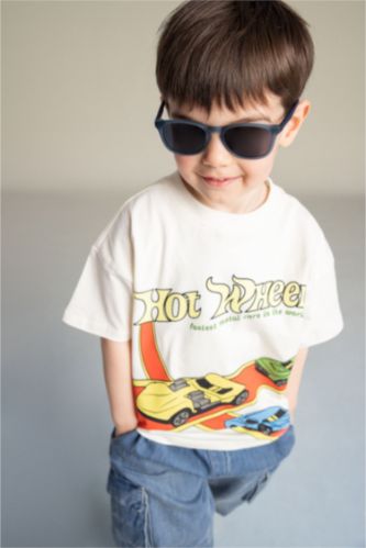 Erkek Bebek Ekru %100 Pamuk Hot Wheels Tişört Erkek Bebek