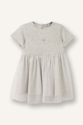 İşlemeli Kısa Kollu Fitilli Kaşkorse Elbise Kız Bebek