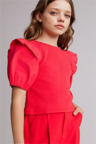 Kız Çocuk - Genç Kız Kırmızı Fitilli Kaşkorse Tişört Kız Çocuk