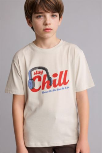 Young Boys - Teen Boys Light Grey Regular Fit Printed Short Sleeve T-Shirt