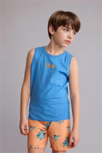 Erkek Çocuk - Genç Erkek Mavi Baskılı Atlet Erkek Çocuk