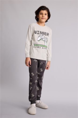 Erkek Çocuk - Genç Erkek Optik Gri Melanj Regular Fıt 2'li Pijama Takımı Erkek Çocuk