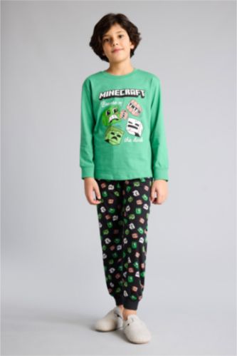 Erkek Çocuk - Genç Erkek Yeşil Minecraft Regular Fıt 2'li Pijama Takımı Erkek Çocuk