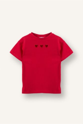 Kız Bebek Kırmızı Kalpli Penye Tişört Kız Bebek