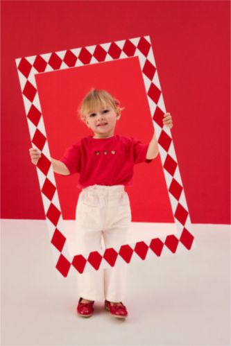 طفلة صغيرة أحمر تيشيرت بيبي بناتي نص كم بطبعة قلب