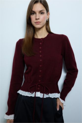 Kadın Bordo Slım Fıt Hırka