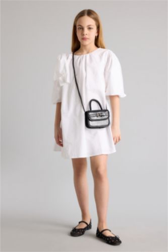 Girls & Teens White Regular Fit Short Sleeve Woven Dress