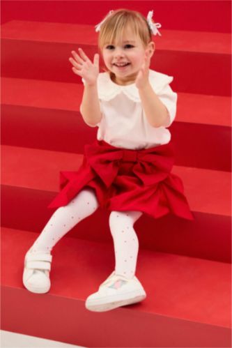 Kız Bebek Kırmızı Poplin Etek Kız Bebek