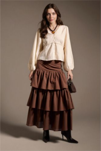 WOMAN Brown A Cut Voile Maxi Skirt