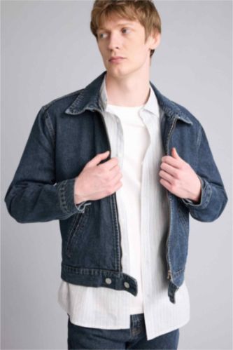 Erkek Mavi Gri Regular Fıt Pamuklu Ceket