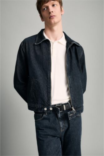 رجال رمادي أزرق جاكيت قطن قصة عادية