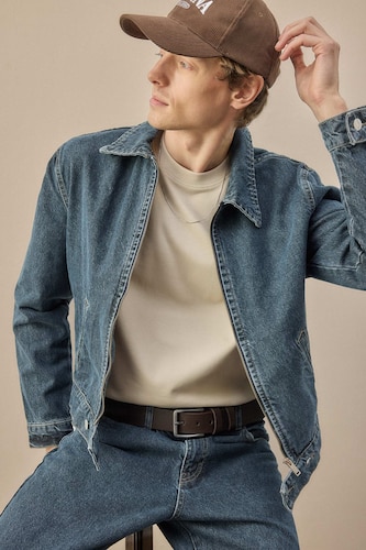 رجالي رمادي أزرق جاكيت قطن قصة عادية