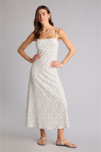 Женщины Бежевый Платье миди А-силуэта без рукавов с квадратным вырезом и принтом