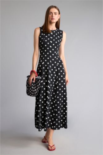 نساء أسود Twill Midi Dress