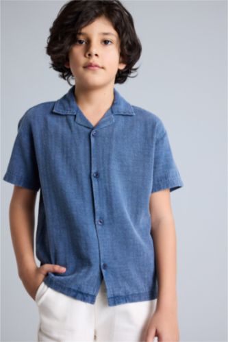 Boys & Teens Light Indigo Oversize Fit Short Sleeve Shirt