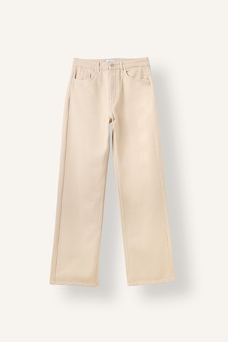 نساء اللون الحجري Straight Fit Regular Waist Gabardine Trousers