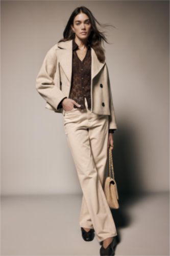 Woman Stone Straight Fit Regular Hem Gabardine Trousers