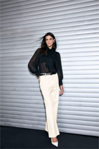 WOMAN White Straight Fit Regular Hem Double Pocket Gabardine Trousers