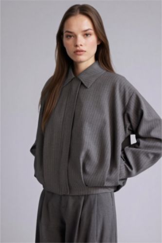 Woman Anthracite Shirt Collar Blazer