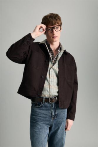 رجالي بني جاكيت قطن قصة مريحة