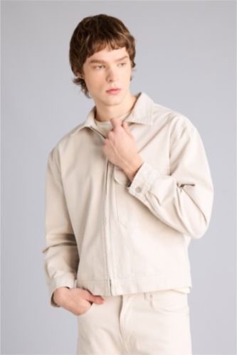 Erkek Açık Gri Relax Fıt Pamuklu Ceket