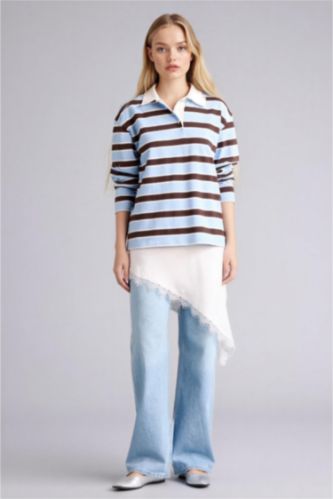 Kadın Açık Mavi 90's Wıde Leg Yüksek Bel Uzun Jean Yıkamalı Pantolon