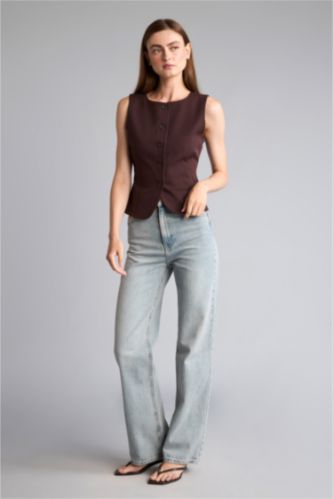 Kadın Açık İndigo Wide Leg Yüksek Bel Jean Pantolon