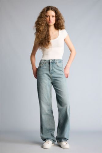 Женщины Светло-индиговый Брюки 90'S Wide Leg c высокой талией для женщин