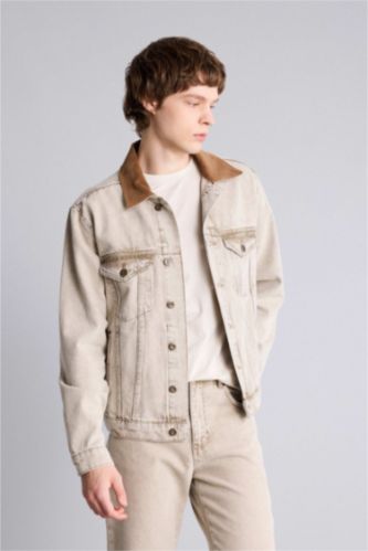 Erkek Bej Regular Fıt Pamuklu Ceket