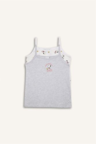 Kız Çocuk - Genç Kız Beyaz Snoopy Hayvan Desenli 2'li Atlet Kız Çocuk