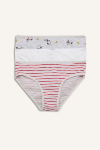 Kız Çocuk - Genç Kız Beyaz Snoopy Baskılı Penye 3'lü Slip Külot