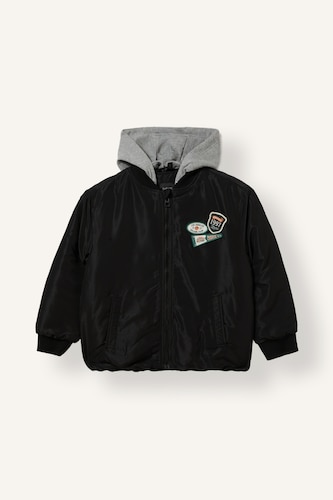 Boy Windproof Removable Hood Zippered Bomber Jacket