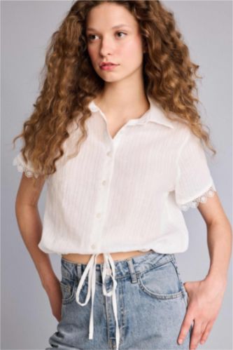 نساء اوف وايت قميص نص ردن قصة عادية بياخة بيبي