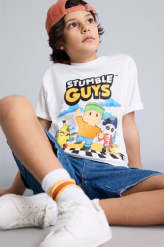 Erkek Çocuk - Genç Erkek Ekru Stumble Guys Tişört Erkek Çocuk