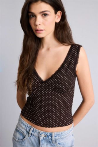 Kadın Kahve Fıtted Puantiyeli Bürümcük Atlet