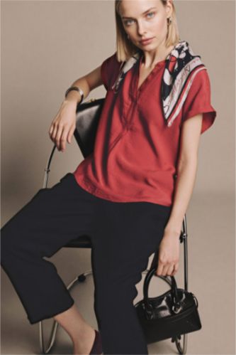 Женщины Красный Блузка Regular Fit с круглым вырезом и коротким рукавом