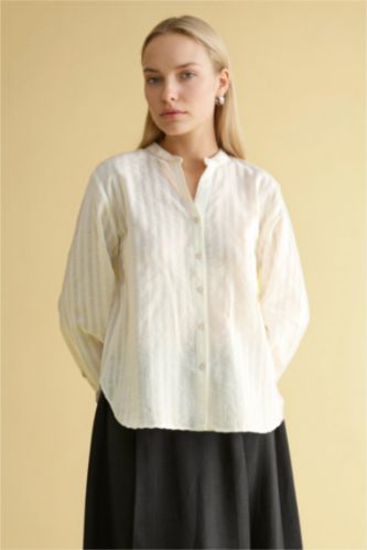 WOMAN Ecru Cotton Long Sleeve Shirt