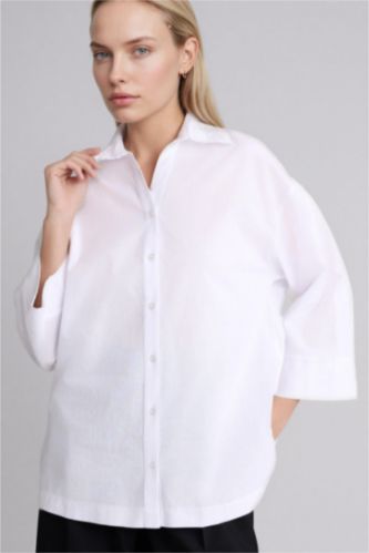 FEMME Blanc Chemise en coton flammé à manches longues