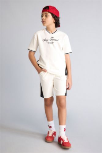 Erkek Çocuk - Genç Erkek Ekru Tişört Şort 2'li Takım Erkek Çocuk