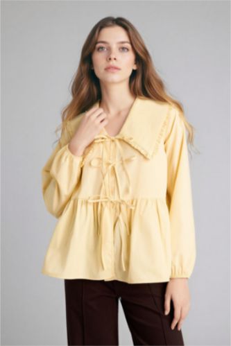WOMAN Light Yellow Regular Fit Poplin Long Sleeve Tunic